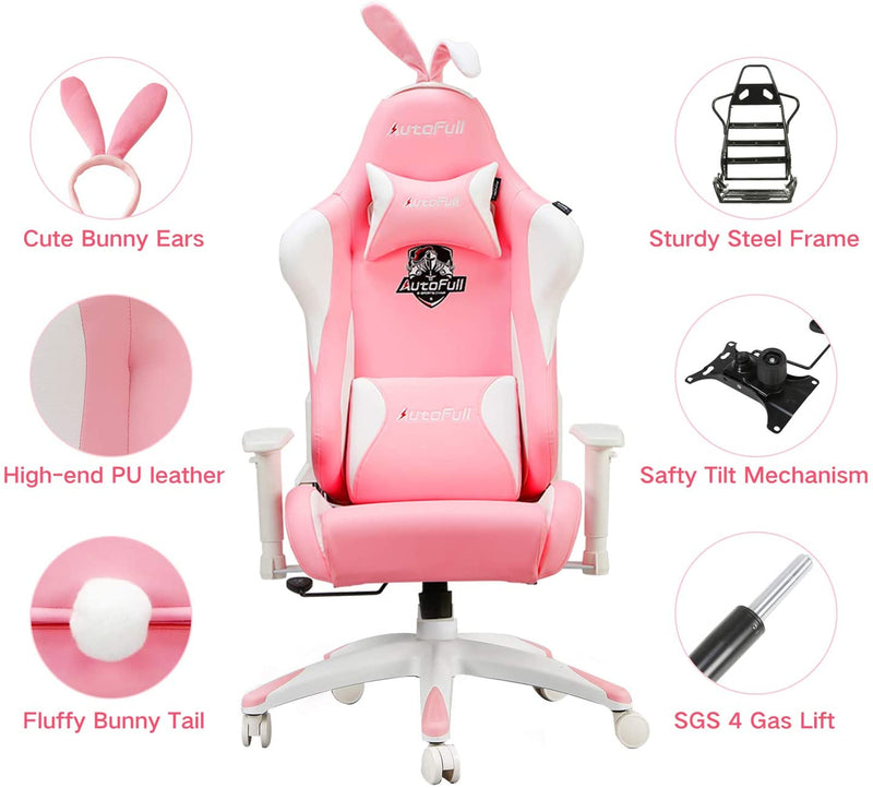 AutoFull Pink and White Bunny Chair