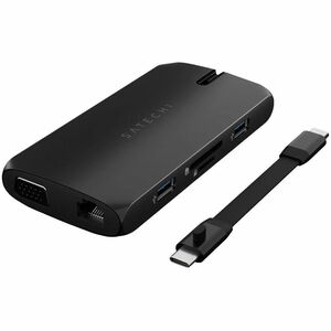 Satechi USB-C On-the-Go Multiport Adapter - for Desktop PC, Notebook, Tablet, Smartphone, Monitor - Charging Capability - Memory Card Reader - SD, microSD - USB Type C - 4K @ 60Hz, Full HD - 3840 x 2160, 1920 x 1080 - 4 x USB Ports - 2 x USB Type-A Ports - USB Type-A - 2 x USB Type-C Ports - USB Type-C - 1 x RJ-45 Ports - Network (RJ-45) - 1 x HDMI Ports - HDMI - VGA - Black - Wired - Gigabit Ethernet - 100W - Portable