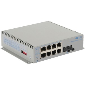 Omnitron Systems OmniConverter Unmanaged Gigabit, MM ST, RJ-45, Ethernet Fiber Switch - 8 x 10/100/1000BASE-T, 1 x 1000BASE-X, DC Power, 5 Year Warranty
