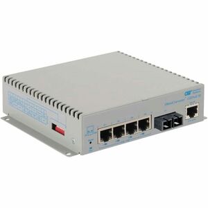 Omnitron Systems OmniConverter GHPoEBT/M Transceiver/Media Converter - 4 x 60W PoE (RJ-45) Ports - 1 x SC Ports - Single-mode - 1310 nm Fiber - Gigabit Ethernet - 10/100/1000Base-T, 1000Base-X - 12 km - AC - Standalone, Wall Mountable - TAA Compliant
