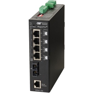 Omnitron Systems RuggedNet Managed Industrial Gigabit PoE+, MM SC, RJ-45, Ethernet Fiber Switch - 4 x 10/100/1000BASE-T, 1 x 1000BASE-X, 2xDC Power, 5 Year Warranty