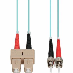 AddOn 75m ST to SC Aqua OM4 Duplex OFNP (Plenum-Rated) Fiber Patch Cable