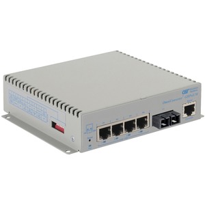 Omnitron Systems OmniConverter Managed Gigabit High Power 60W PoE, MM SC, RJ-45, Ethernet Fiber Switch - 4 x 10/100/1000BASE-T, 1 x 1000BASE-X, DC Power, 5 Year Warranty