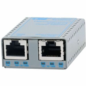 Omnitron Systems OmniConverter GPoE+/I, 1x RJ-45, 1x RJ-45 PoE/PSE, Lifetime Warranty - 46 V DC, 57 V DC Input