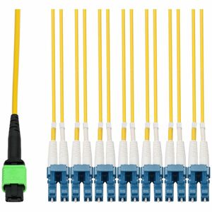 AddOn 30m MPO/APC to 6xLC/UPC Duplex Yellow OS2 OFNR (Riser-Rated) 12-Strand SMF Fiber Fanout Cable