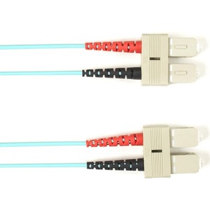 Black Box Fiber Optic Duplex Patch Network Cable - 49.20 ft Fiber Optic Network Cable for Network Device - First End: 2 x SC Network - Male - Second End: 2 x SC Network - Male - 10 Gbit/s - Patch Cable - OFNP - Aqua - TAA Compliant