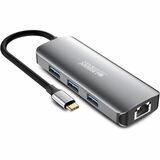 Urban Factory HUBEE Docking Station - for Notebook, Desktop PC - Memory Card Reader - SD, microSD - USB Type C - 4K UHD - 3840 x 2160 - 4 x USB Ports - 3 x USB 3.0 - 3 x USB Type-A Ports - USB Type-A - 1 x USB Type-C Ports - USB Type-C - 1 x RJ-45 Ports - Network (RJ-45) - 1 x HDMI Ports - HDMI - Space Gray - Wired - Gigabit Ethernet - 100W