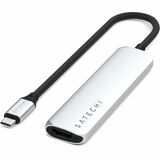 Satechi 4-in-1 USB-C Slim Multiport Adapter 4K - for Smartphone, Tablet, Desktop PC, Notebook, Monitor - Charging Capability - USB Type C - 4K, 4K @ 60Hz - 3840 x 2160 - 3 x USB Ports - 2 x USB Type-A Ports - USB Type-A - 1 x USB Type-C Ports - USB Type-C - HDMI - Silver - Wired - Windows 11, Windows 10, Windows 8, Mac OS X 10.6 Snow Leopard, Mac OS X 10.12 Sierra, iOS, iPadOS 10.2, Linux 2.6.14, ChromeOS - 100W