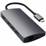 Satechi Type-C Multi-Port Adapter 4K with Ethernet V2 - for Monitor, Smartphone, Tablet, Notebook, Desktop PC - Charging Capability - Memory Card Reader - SD, microSD - USB Type C - 4K @ 60Hz, Full HD - 3840 x 2160, 1920 x 1080 - 4 x USB Ports - 2 x USB Type-A Ports - USB Type-A - 2 x USB Type-C Ports - USB Type-C - 1 x RJ-45 Ports - Network (RJ-45) - 1 x HDMI Ports - HDMI - VGA - Space Gray - Wired - Gigabit Ethernet - 100W - Portable