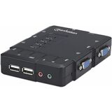 Manhattan KVM Switch Compact 4-Port, 4x USB-A, Cables included, Audio Support, Control 4x computers from one pc/mouse/screen, Black, Lifetime Warranty, Boxed