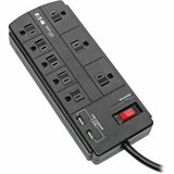 Eaton Tripp Lite Series 8-Outlet Surge Protector with 2 USB Ports (2.1A Shared) - 8 ft. (2.43 m) Cord, 1200 Joules, Black
