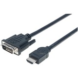 Manhattan HDMI Cable - 16.40 ft DVI-D/HDMI Video Cable for Video Device, TV, Plasma, Satellite Receiver, LCD TV, DVD Player, Projector - First End: 1 x 19-pin HDMI Digital Audio/Video - Male - Second End: 1 x 25-pin DVI-D (Dual-Link) Digital Video - Male - Supports up to 1920 x 1080 - Shielding - Gold Plated Connector - 28 AWG - Black