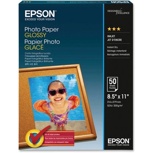 Epson Glossy Finish Photo Paper - 92 Brightness - 96% Opacity - Letter - 8 1/2" x 11" - 52 lb Basis Weight - Glossy - White - 50 / Pack