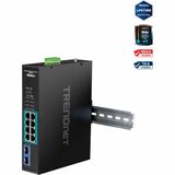 TRENDnet 10-Port Industrial Gigabit PoE+ Switch, WideTemperature Range -20° - 65°C (-4° - 149°F), DIN Rail Switch, 50-55V DC, 8 x Gigabit PoE+ Ports, 2 x Gigabit SFP Slots, TI-PGM102, Black