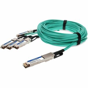 AddOn Fiber Optic Network Cable - 114.83 ft Fiber Optic Network Cable for Network Device, Transceiver, Server, Switch, Storage Adapter - First End: 1 x QSFP-DD Network - Second End: 4 x QSFP56 Network - 400 Gbit/s - LSZH - Aqua - 1 - TAA Compliant