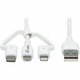 Eaton Tripp Lite Series Safe-IT Universal USB-A to Lightning, USB Micro-B and USB-C Sync/Charge Antibacterial Cable (M/3xM), MFi Certified, White, 4 ft. (1.2 m)