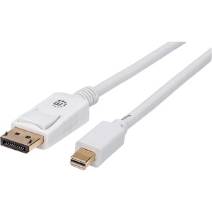 Manhattan Mini DisplayPort Monitor Cable - 3.28 ft DisplayPort/Mini DisplayPort A/V Cable for Desktop Computer, Notebook, Audio/Video Device - First End: 1 x 20-pin Mini DisplayPort 1.2 Digital Audio/Video - Male - Second End: 1 x 20-pin DisplayPort 1.2 Digital Audio/Video - Male - 17.3 Gbit/s - Supports up to 4096 x 2160 - Shielding - Gold Plated Contact - 32 AWG - White