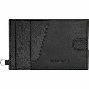 Champs Iconic Carrying Case (Wallet) Credit Card - Black - RFID Resistant - Top Grain Leather Body - Saffiano textured trims - 2.8" Height x 4.5" Width x 0.2" Depth