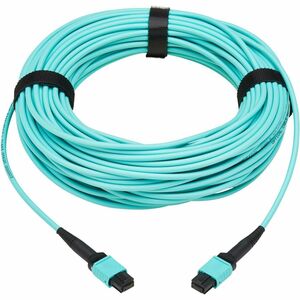 Eaton Tripp Lite Series 40/100/400G Multimode 50/125 OM3 Fiber Optic Cable (8F MPO/MPO-PC F/F), Type-A Polarity, OFNP, Aqua, 30 m (98.4 ft.)