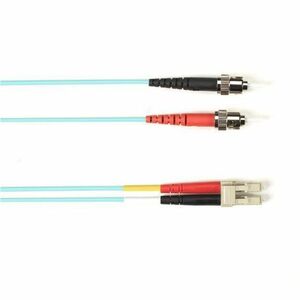 Black Box Fiber Optic Duplex Patch Network Cable - 49.20 ft Fiber Optic Network Cable for Network Device - First End: 2 x ST Network - Male - Second End: 2 x LC Network - Male - 10 Gbit/s - Patch Cable - OFNR - 50/125 &micro;m - Aqua - TAA Compliant