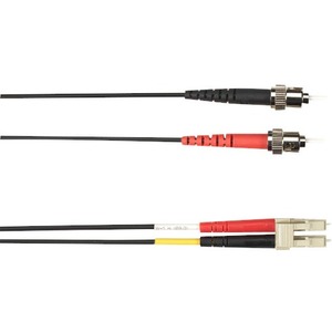 Black Box Colored Fiber OM1 62.5/125 Multimode Fiber Optic Patch Cable - OFNR PVC - 32.81 ft Fiber Optic Network Cable for Network Device - First End: 2 x ST Network - Male - Second End: 2 x LC Network - Male - 10 Gbit/s - Patch Cable - OFNR, CMR, Riser - 62.5/125 &micro;m - Black - TAA Compliant