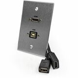 Comprehensive HDMI and USB-B 2.0 Pass-Through Single Gang Aluminum Wall Plate with Pigtail