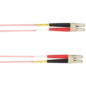 Black Box Colored Fiber OM3 50/125 Multimode Fiber Optic Patch Cable - OFNR PVC - 98.43 ft Fiber Optic Network Cable for Network Device - First End: 2 x LC Network - Male - Second End: 2 x LC Network - Male - 10 Gbit/s - Patch Cable - OFNR, Riser - 50/125 &micro;m - Pink - TAA Compliant