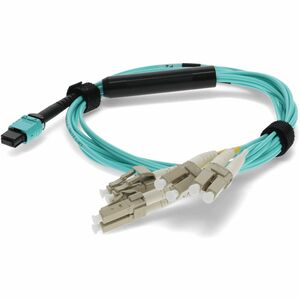 AddOn 9m MPO/UPC to 4xLC/UPC Duplex Aqua OM3 OFNR (Riser-Rated) 8-Strand Fiber Fanout Cable