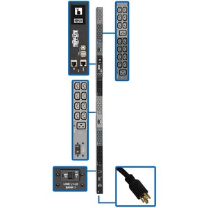 Eaton Tripp Lite Series 10kW 200-240V 3PH Monitored PDU - LX Interface, Gigabit, 48 Outlets, L15-30P, LCD, 1.8 m Cord, 0U 1.8 m Height, TAA