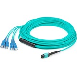 AddOn 15m MPO/UPC to 4xSC Duplex (8xSC)/UPC Aqua OM3 OFNR (Riser-Rated) 8-Strand Fiber Fanout Cable