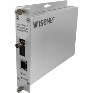 Wisenet TMC-F Transceiver/Media Converter - 1 x Network (RJ-45) - 1 x ST Ports - DuplexST Port - Multi-mode - Fast Ethernet - 10/100Base-TX, 100Base-FX - 3 km - Power Supply - Rack-mountable, Wall Mountable, Standalone