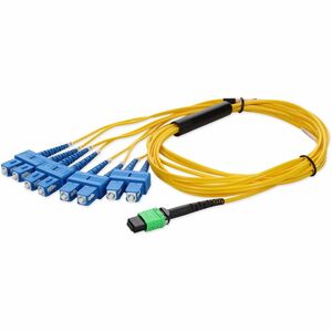 AddOn 10m MPO/APC to 4xSC Duplex (8xSC)/UPC Yellow OS2 OFNR (Riser-Rated) 8-Strand SMF Fiber Fanout Cable